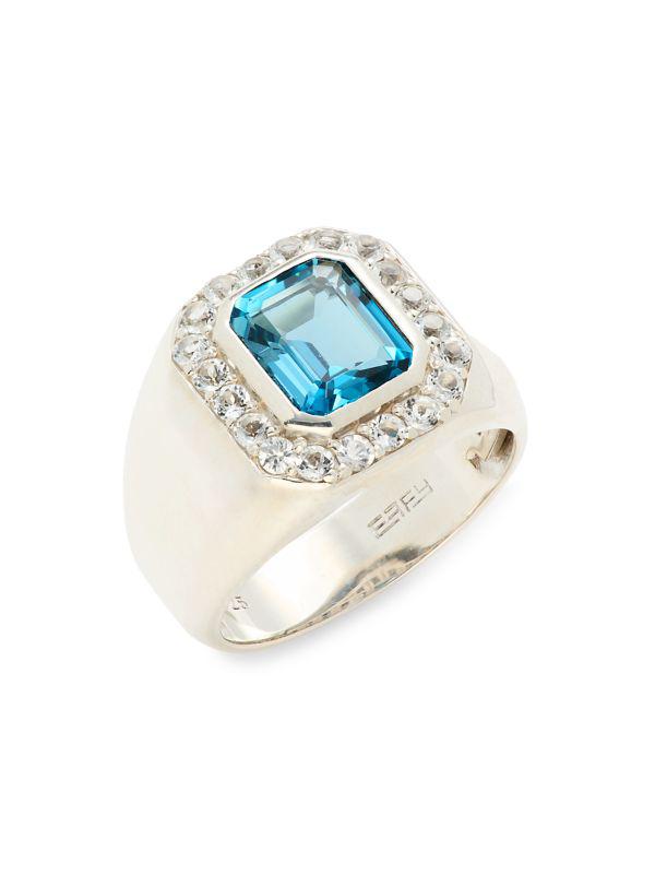 Effy Sterling Silver, London Blue Topaz & White Topaz Halo Ring