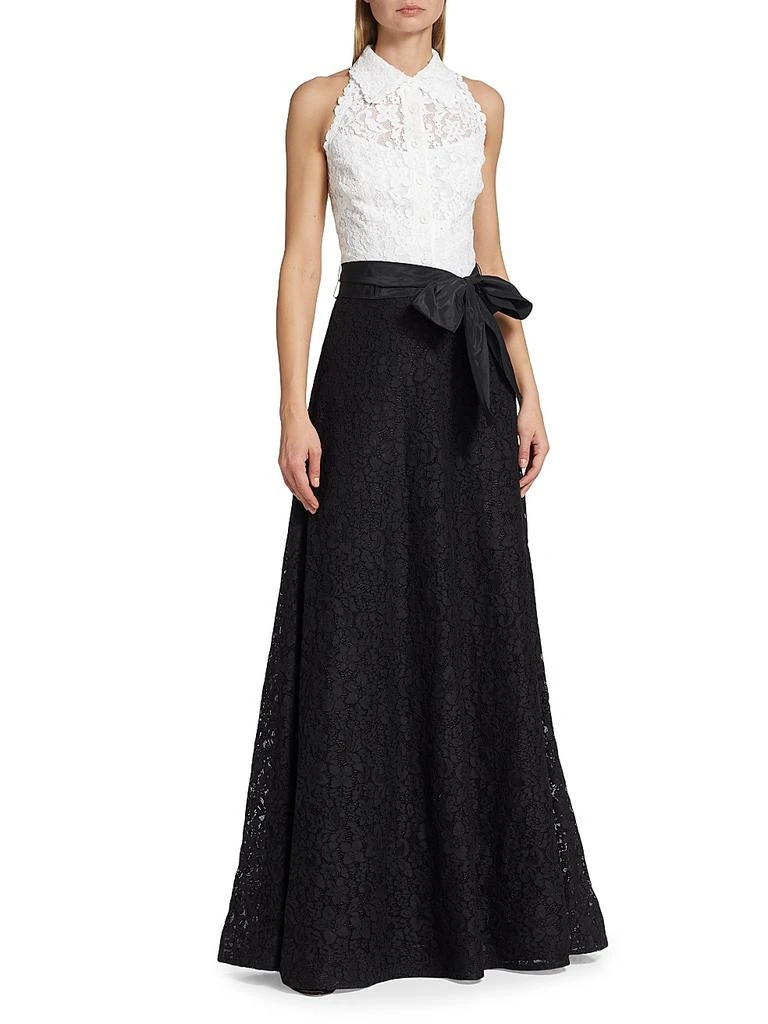 Teri Jon Collared Colorblocked Lace Gown 2