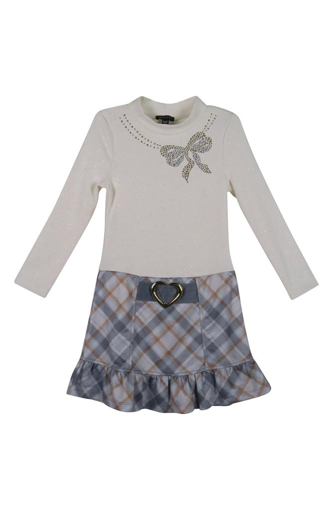 Zunie Kids' Long Sleeve Mixed Media Plaid Dress