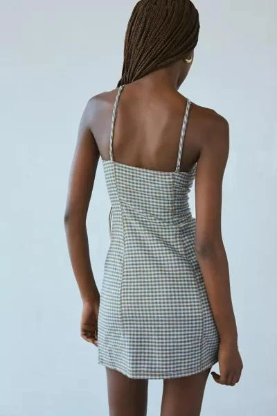 Urban Outfitters UO Riley Y-Neck Linen-Blend Gingham Mini Dress 4