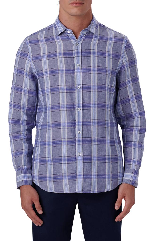 BUGATCHI Plaid Linen Button-Up Shirt