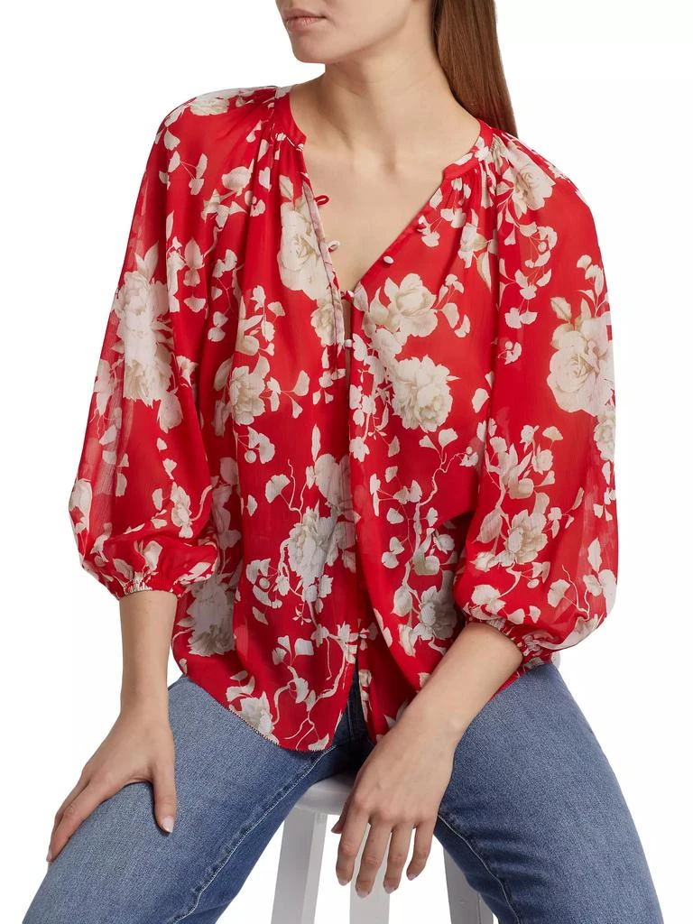 L'Agence Teagan Floral Semi-Sheer Button-Front Blouse 6