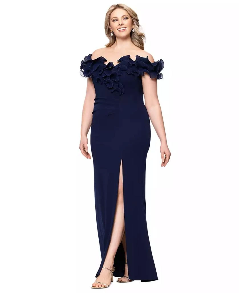 XSCAPE Plus Size Ruffled Side-Slit Evening Gown - Dresses & Skirts - Free  Shipping - BeyondStyle