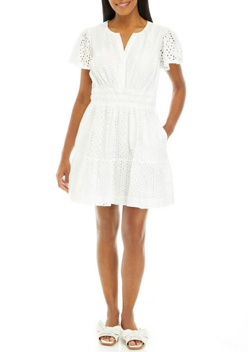 Crown & Ivy™ Ivy Womens Short Sleeve Eyelet Mini Dress 1