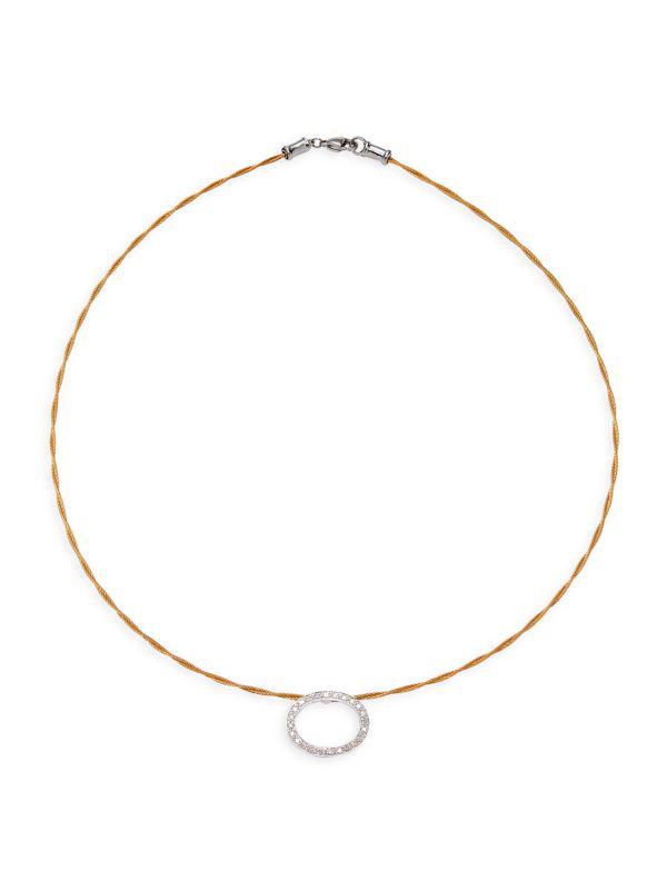 ALOR Classique 18K White Gold, Goldtone Stainless Steel & 0.21 TCW Diamond Oval Necklace