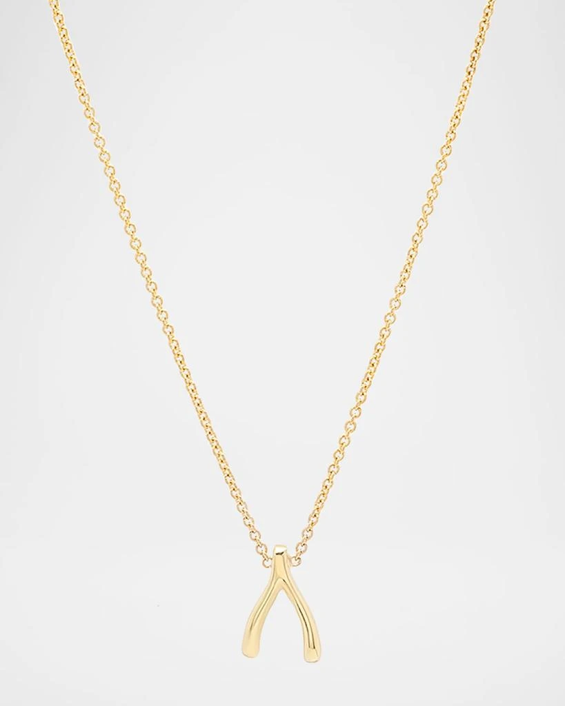 Jennifer Meyer 18k Yellow Gold Mini Wishbone Pendant Necklace on 14k Chain