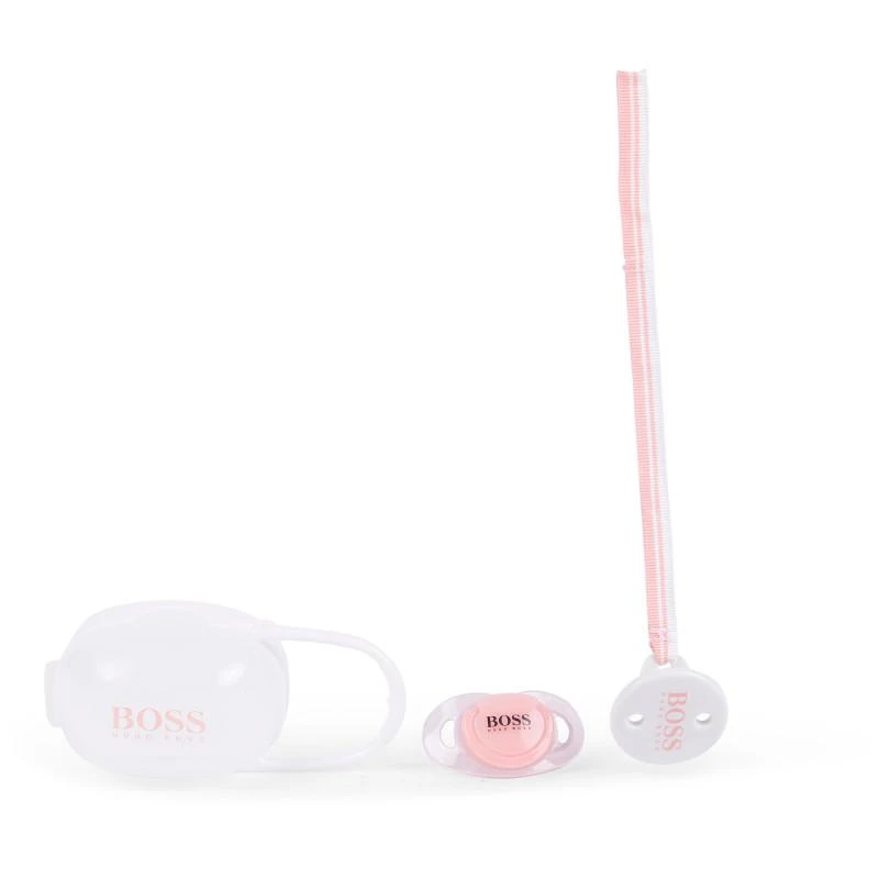 Boss Kids Baby pacifier dummy clip set in pink 1