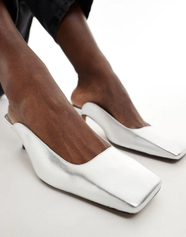 ASOS ASOS DESIGN Santiago premium leather squared toe mules in silver 3