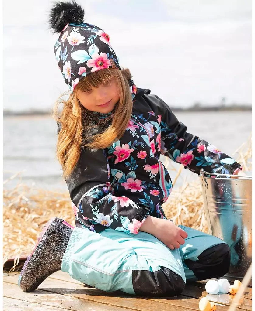 Deux par Deux Girl Stretch Jersey Hat Black Printed Flowers with Pompom - Toddler|Child