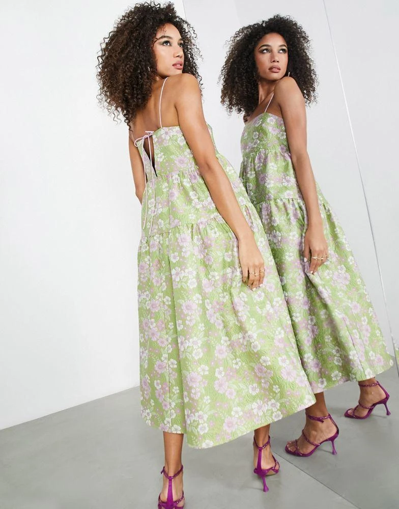 ASOS EDITION ASOS EDITION tiered cami midi dress in garden floral jacquard 3