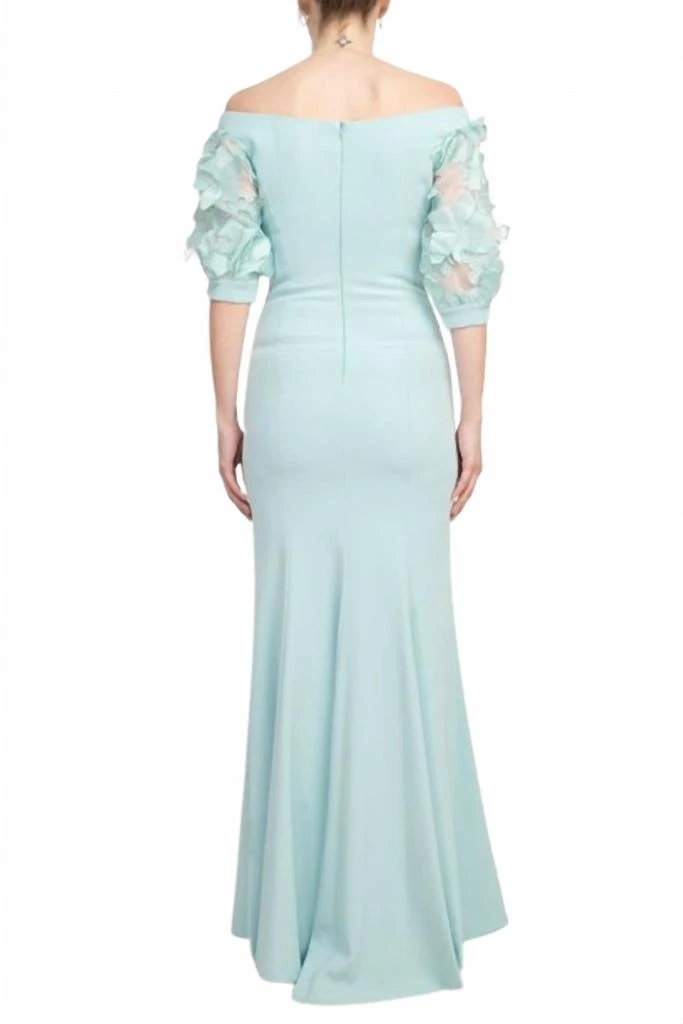 ALBERTO MAKALI Off The Shoulder Embellished Lace Sleeve Mermaid Slit Side Gown In Sky Blue 2