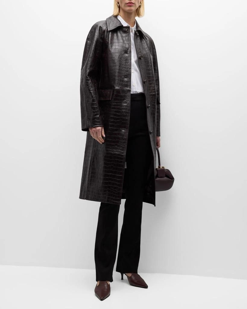 Totême Raglan-Sleeve Croc-Embossed Leather Midi Coat 2