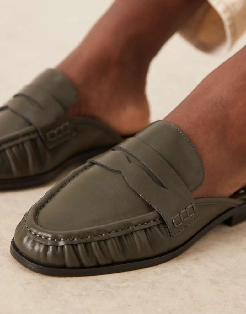 ASOS ASOS DESIGN Mouse ruched detail loafer mules in dark green 4