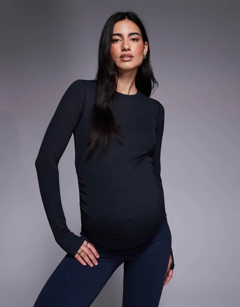 4505 4505 Maternity plush handle rib long sleeve warmup top in black