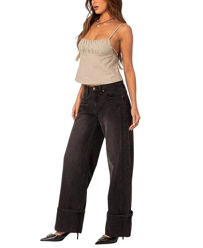 Edikted Vesper Cuffed Low Rise Jeans in Black 2