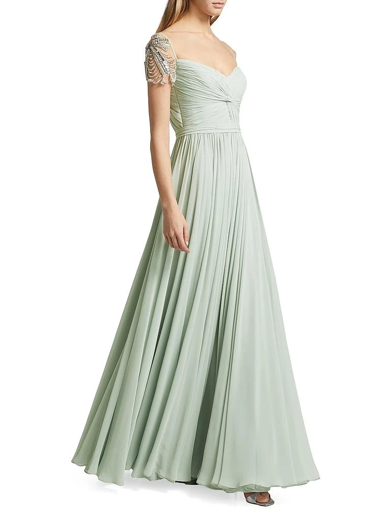 REEM ACRA Chiffon Embellished Pleated Gown 2