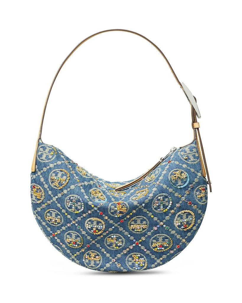 Tory Burch T Monogram Embellished Denim Shoulder Bag 6