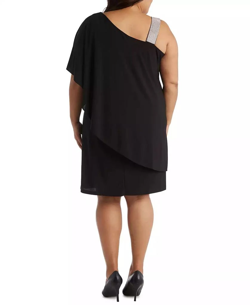 R & M Richards Plus Size Rhinestone-Trim One-Shoulder Dress 2