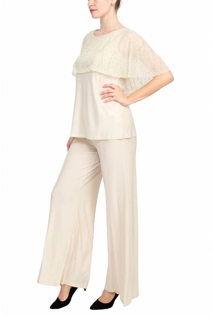 MARINA Marina - Boat Neck Embellished Capelet Sleeve Top 
Wide Leg Pant Set 2