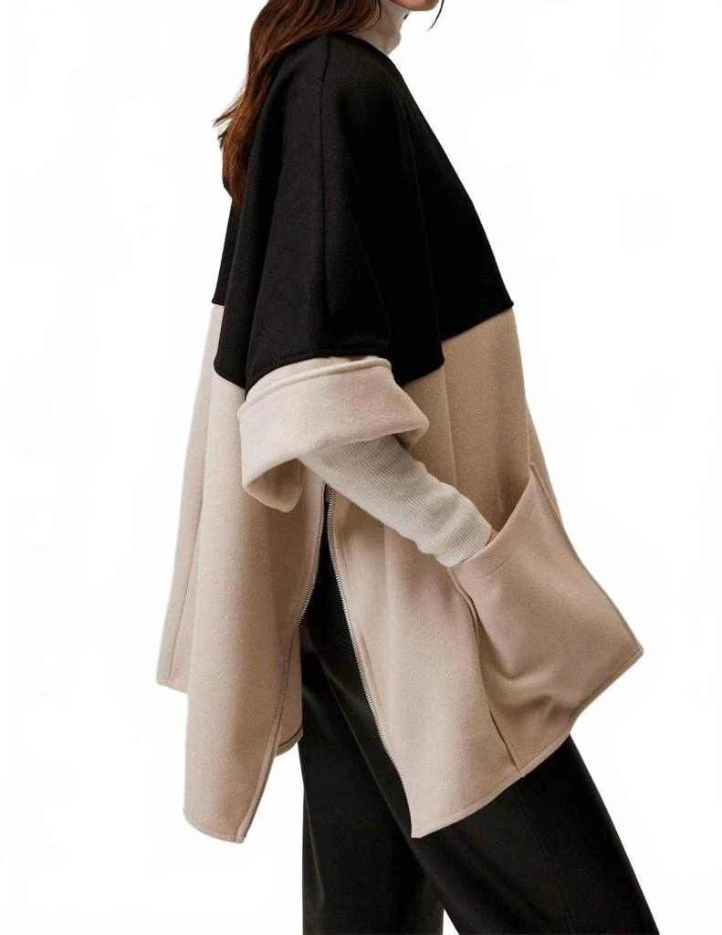 Touche Prive Two Tone Zip-Side Oversized Poncho Jacket In Black / Beige 4