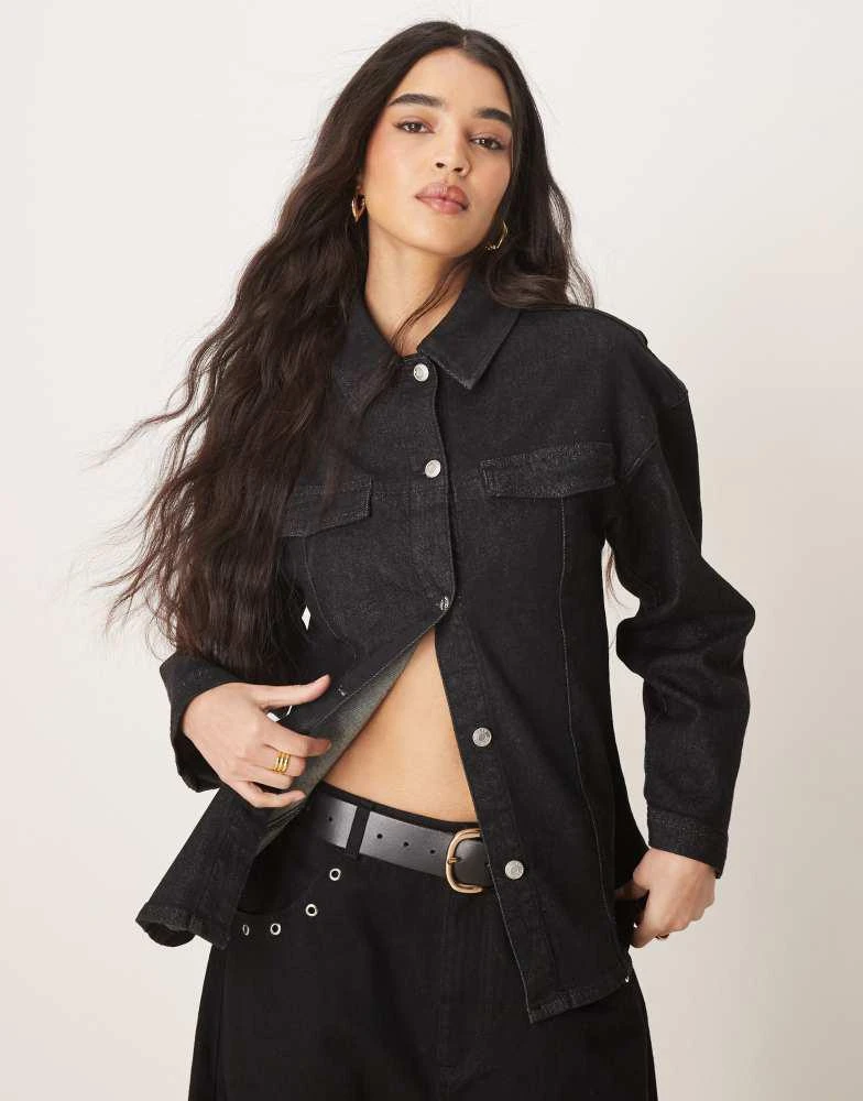ASOS ASOS DESIGN cinch waist denim shirt in black 1