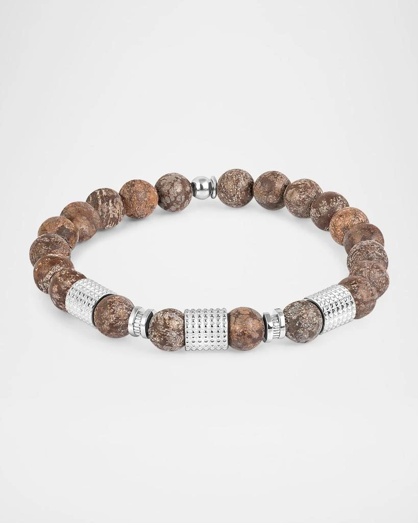 Tateossian Men
s Sterling Silver and Obsidian Beaded Bracelet