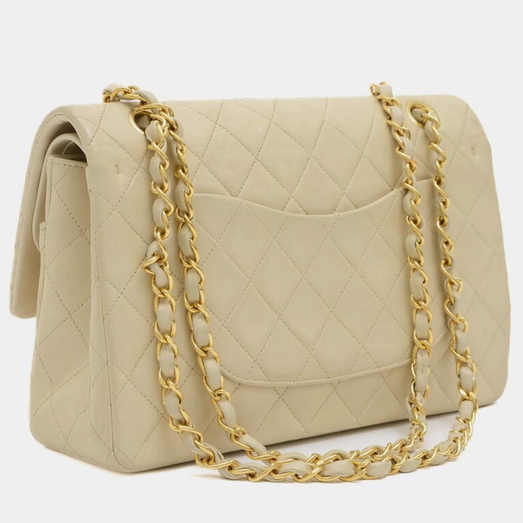 Chanel Chanel Light Beige Lambskin Leather Classic Double Flap Shoulder Bag