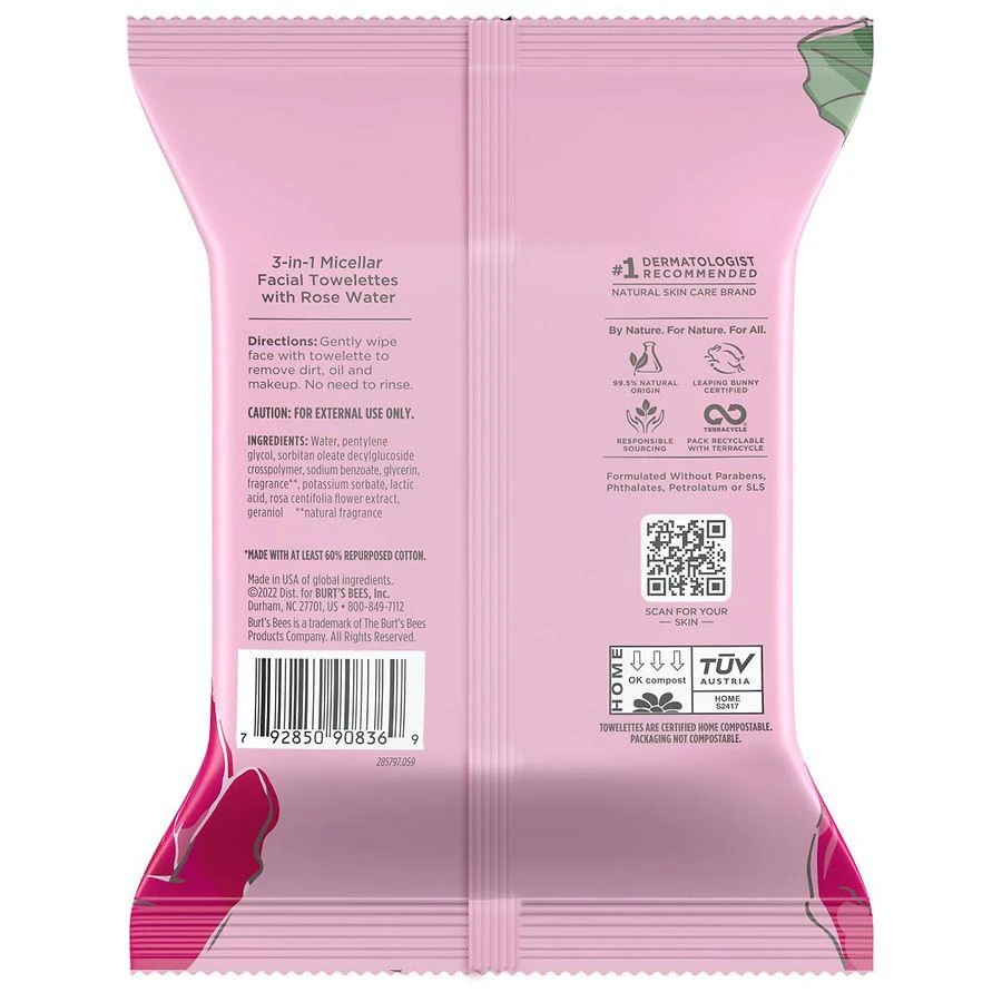 Burt's Bees Micellar Facial Towelettes Rose Water 2