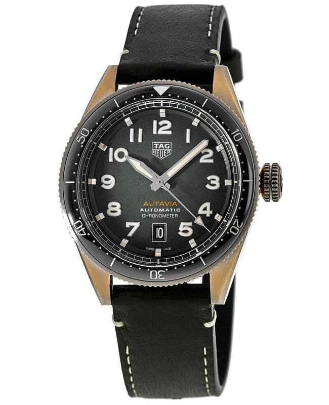 TAG Heuer Tag Heuer Autavia Calibre 5 Chronometer 42mm Automatic Bronze Case Green Dial Leather Strap Men's Watch WBE5190.FC8268 1