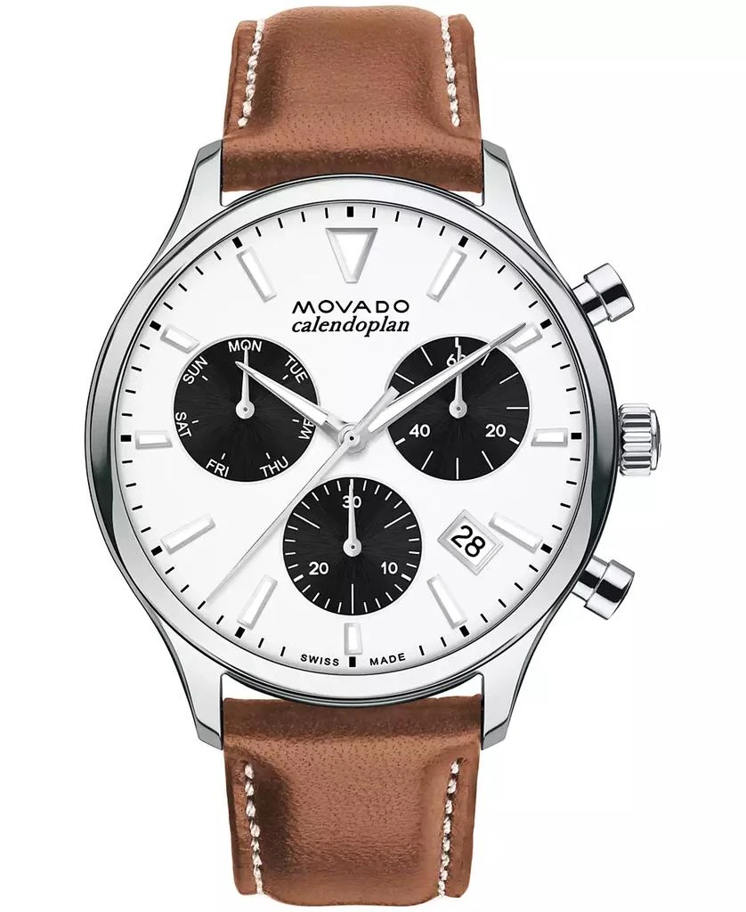 Movado Men's Heritage Cognac Brown Genuine Leather Strap Watch 43mm 1