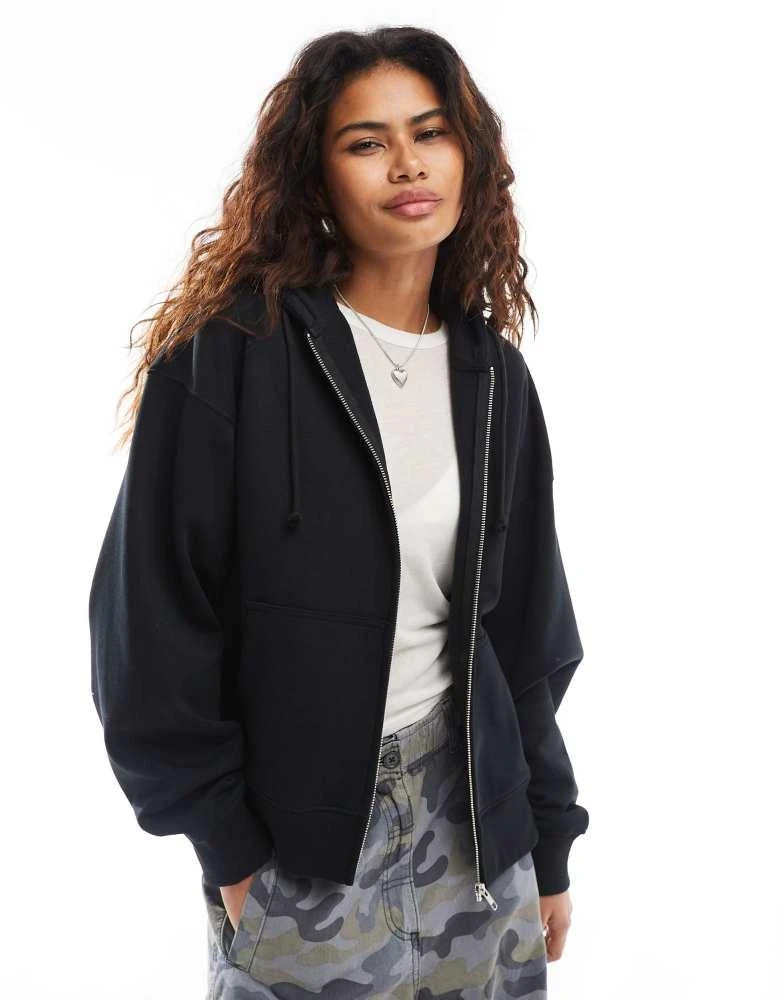COLLUSION COLLUSION zip through boxy hoodie in black 1