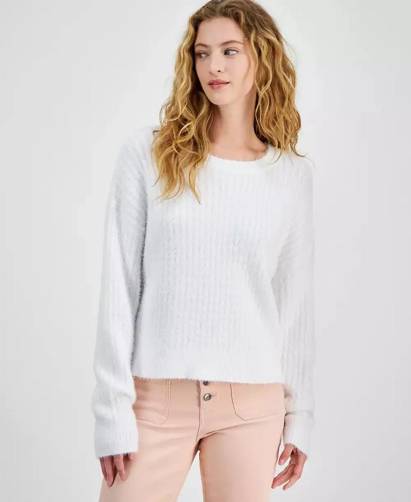 Hippie Rose Juniors' Ribbed Eyelash Drop-Shoulder Sweater 1