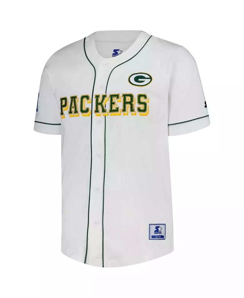 Starter Men's White Green Bay Packers Relay Full-Button Baseball Jersey 3