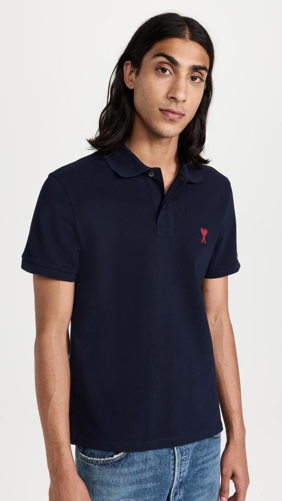 AMI AMI Paris Ami de Coeur Logo Embroidered Polo Shirt Black