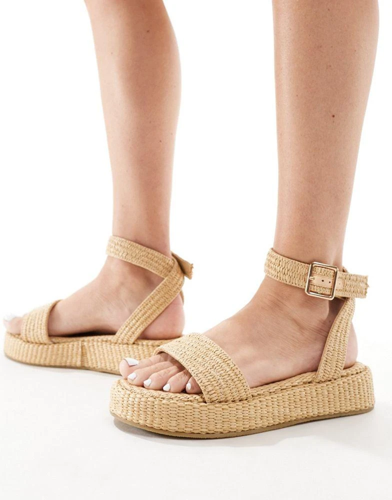 Truffle Collection Truffle Collection wide fit raffia ankle strap sandal in natural 4