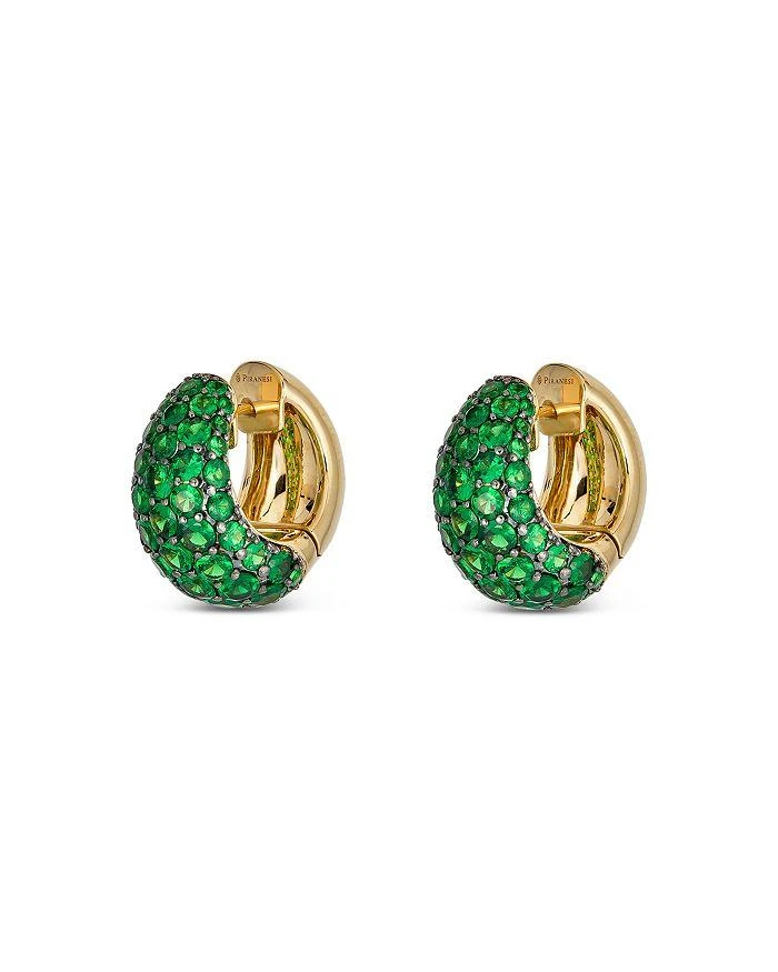 Piranesi 18K Yellow Gold Dome Huggie Hoop Earrings with Green Tsavorite Garnets 2