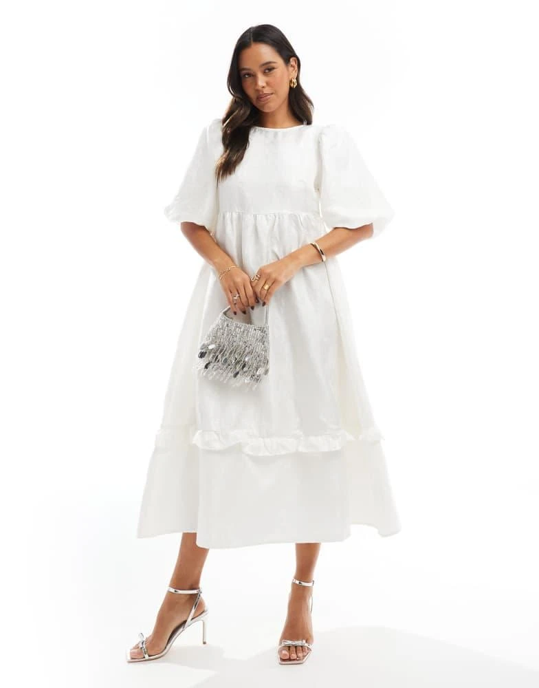 Glamorous Glamorous tiered tie-back midi-dress in off white brocade 1