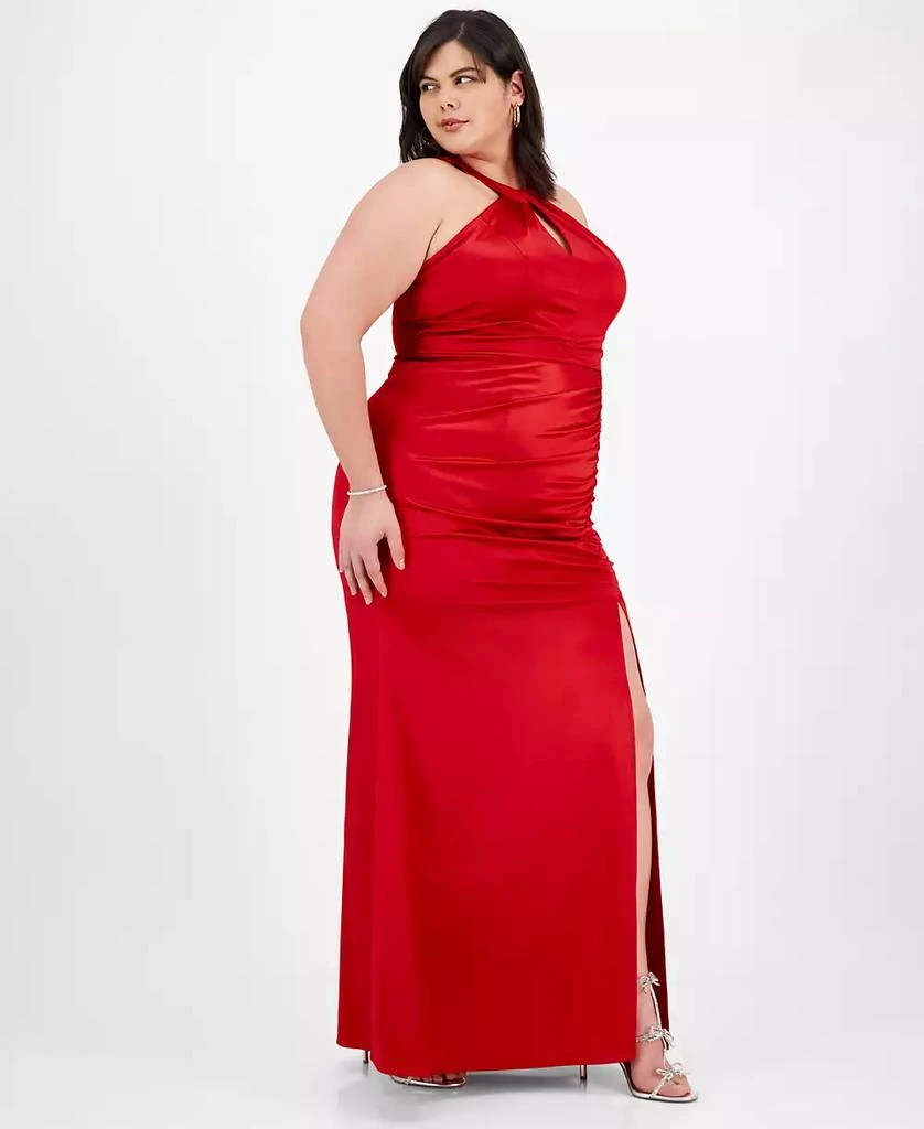 Emerald Sundae Plus Size Sateen Shirred Halter Gown, Created for Macy's 3