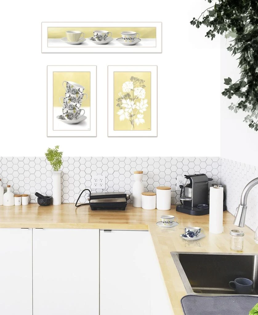 Hivvago Set Of Three Tea Cups and Yellow Flowers White Framed Print Kitchen Wall Art 5