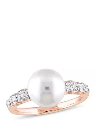 Belk & Co. Co. 1 8 Ct. T.w. Diamond And 9.2 Millimeter Cultured Freshwater Pearl Ring In 10K Rose Gold 1