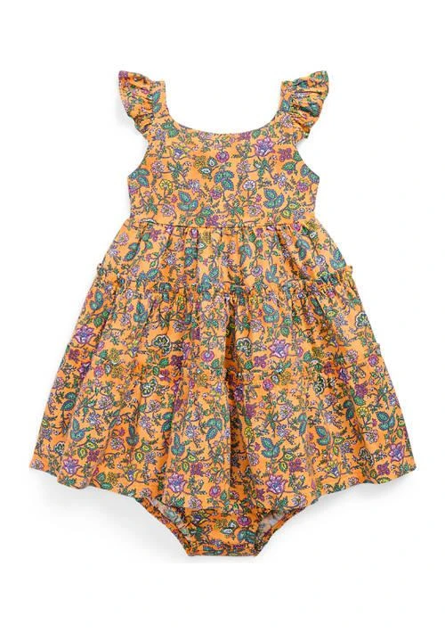 Ralph Lauren Lauren Childrenswear Baby Girls Floral Ruffled Cotton Dress And Bloomer 1