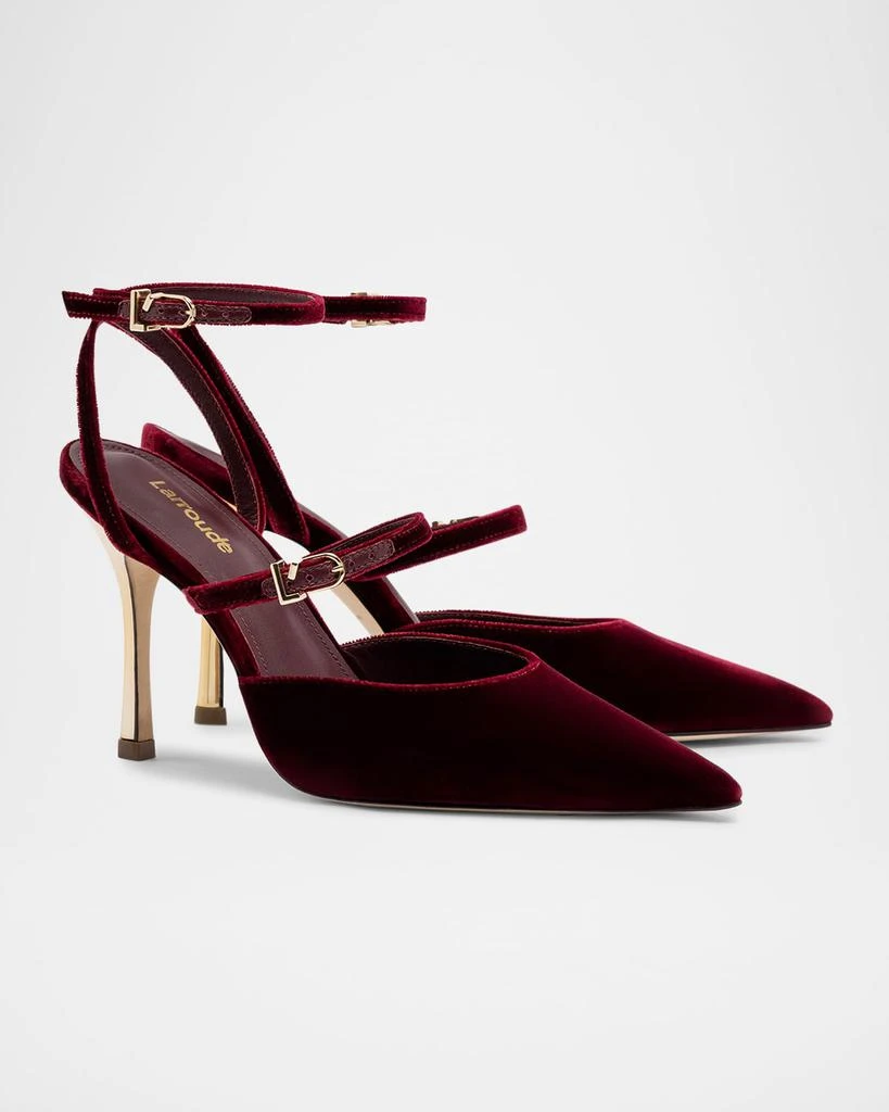 Larroude Kris Velvet Ankle-Strap Evening Pumps 2