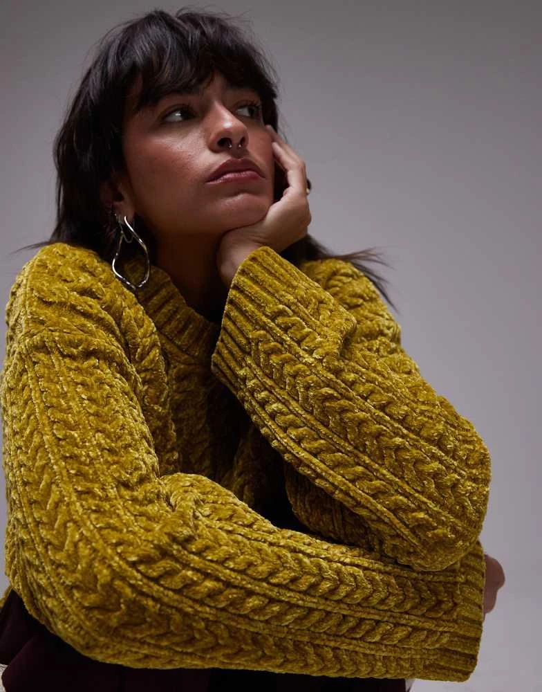 Topshop Topshop knitted chunky oversized cable chenille jumper in chartreuse 4