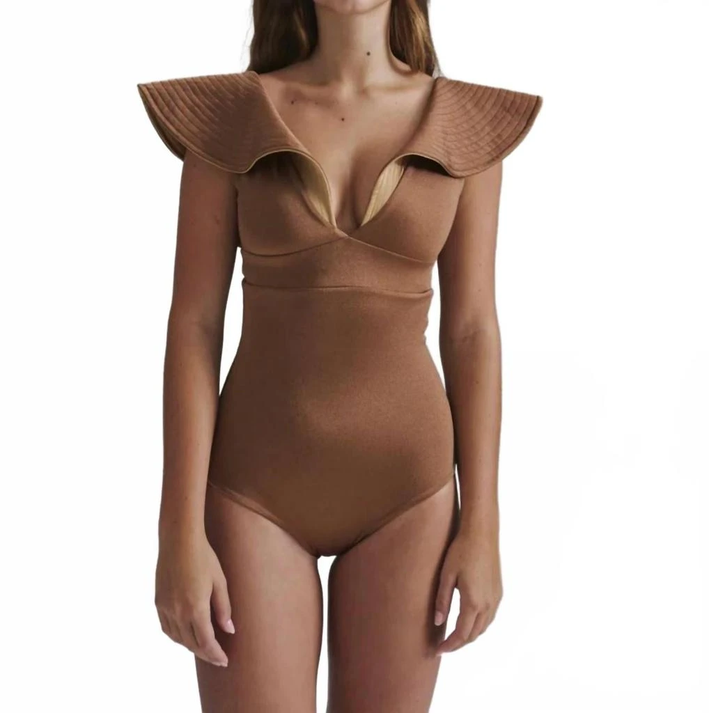 Juan de Dios Quetzal One Piece Reversible Swimsuit In Gold Brown 1