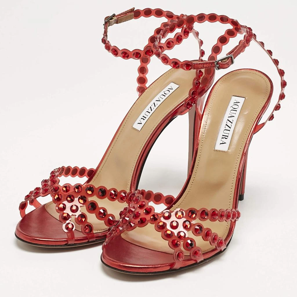 Aquazzura Aquazzura Red PVC Crystal Embellished Tequila Sandals Size 39.5 2