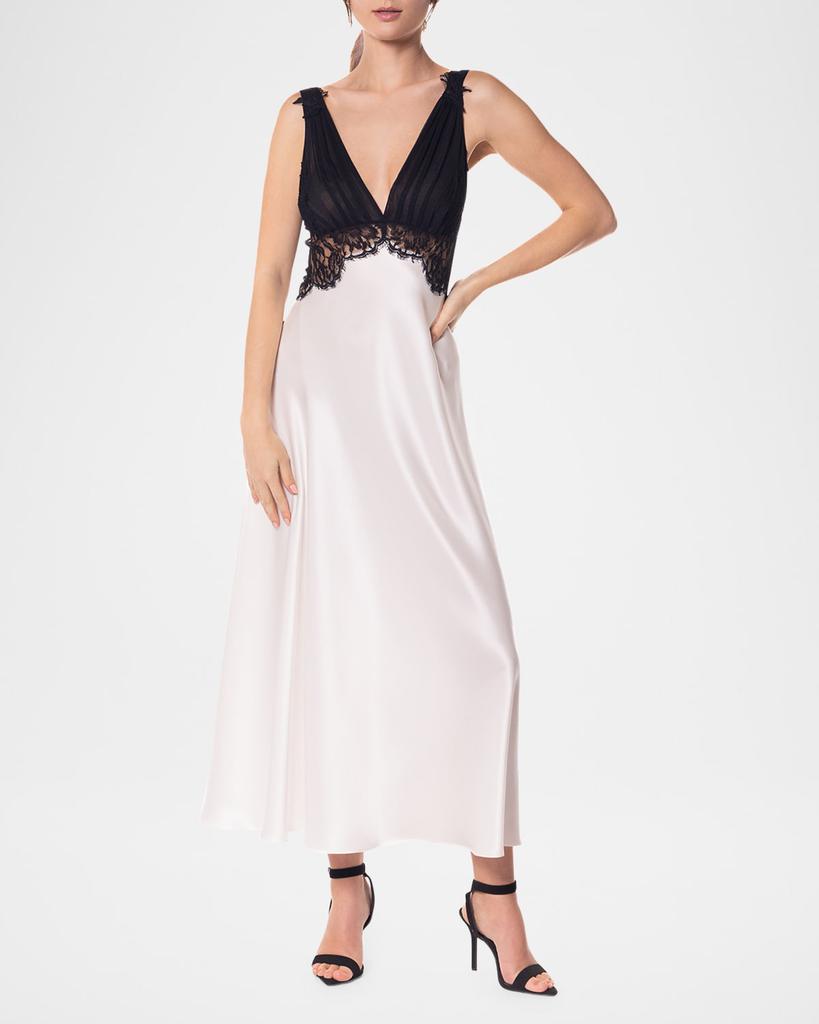 Christine Lingerie Diva Lace-Trim Silk Charmeuse Nightgown