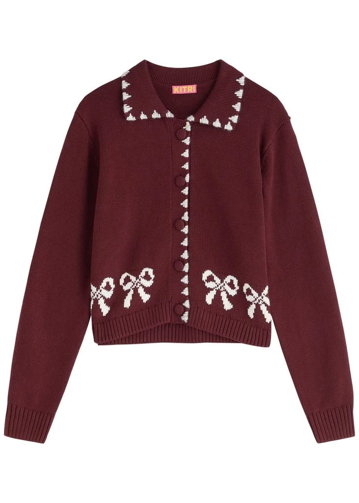 Kitri Polly bow-intarsia cotton-blend cardigan 1