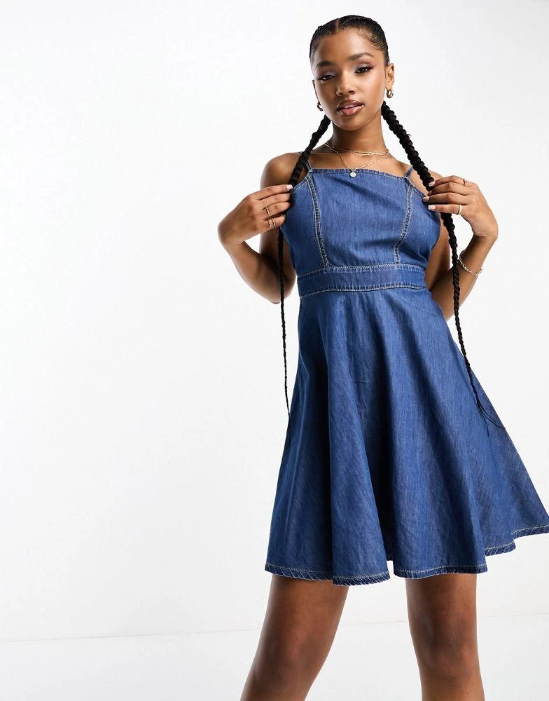 knee length dresses for ladies Western Moves Sweetheart Denim Skater Mini Dress main image 0