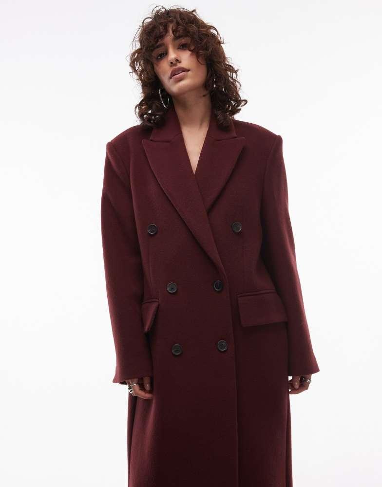 ARKET ARKET wool blend double breasted maxi coat in dark burgundy