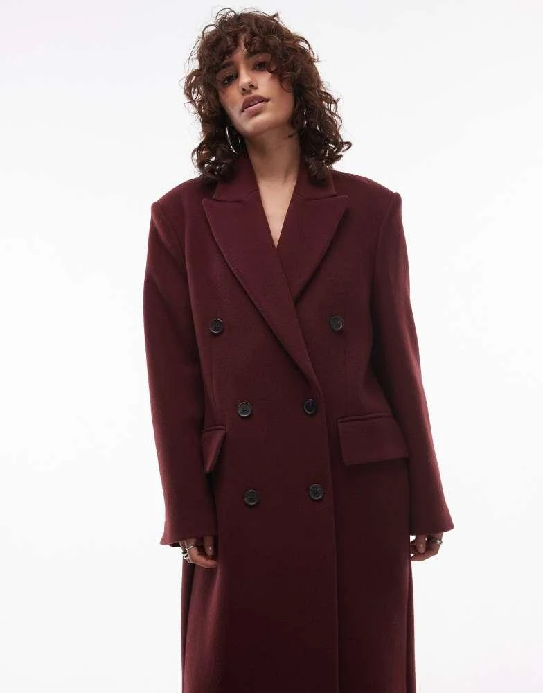 ARKET ARKET wool blend double breasted maxi coat in dark burgundy 2